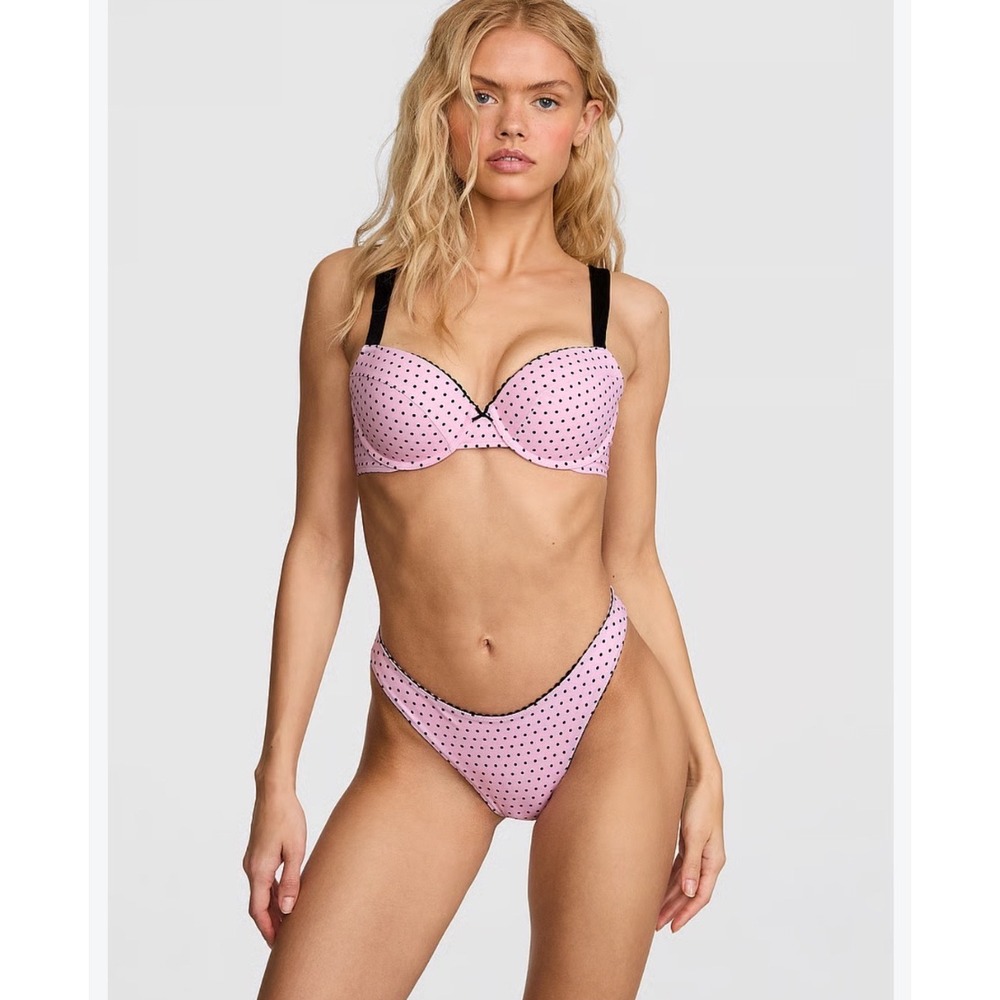 Victoria's Secret Golden Hour Cheeky Bikini Bottom Pink Polka Dot Large